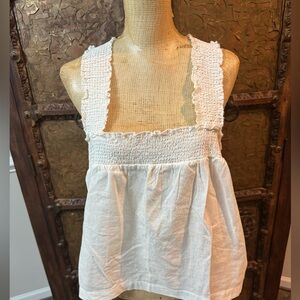 Saks‎ Fifth Avenue White Smocked Ruffled Tank Top L